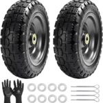 10" Flat Free Replacement Wheels for Gorilla Carts (2-Pack), 4.10/3.50-4 Solid Tires with 5/8" Axle Bore & 2.1" Offset Hub, Heavy Duty No-Flat Wheels for Garden Carts, Hand Trucks & Wagons