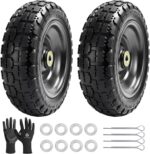 10" Flat Free Replacement Wheels for Gorilla Carts (2-Pack), 4.10/3.50-4 Solid Tires with 5/8" Axle Bore & 2.1" Offset Hub, Heavy Duty No-Flat Wheels for Garden Carts, Hand Trucks & Wagons