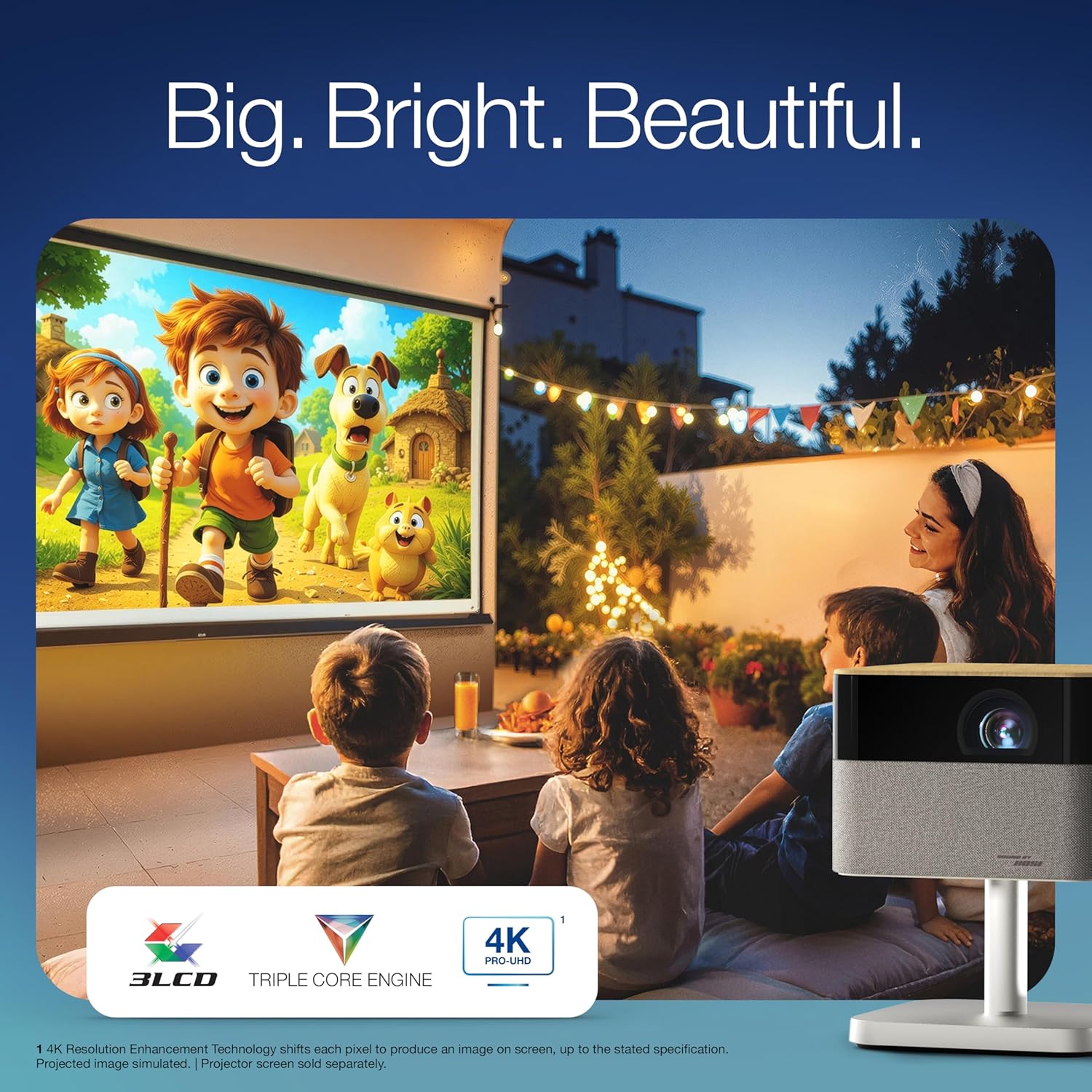 Epson Lifestudio Flex Plus 4K PRO-UHD Lifestyle Smart Streaming Projector with 1000 Lumens Color and White Brightness, Sound by Bose, Google TV, 3-Chip 3LCD Triple Core Engine - Image 3
