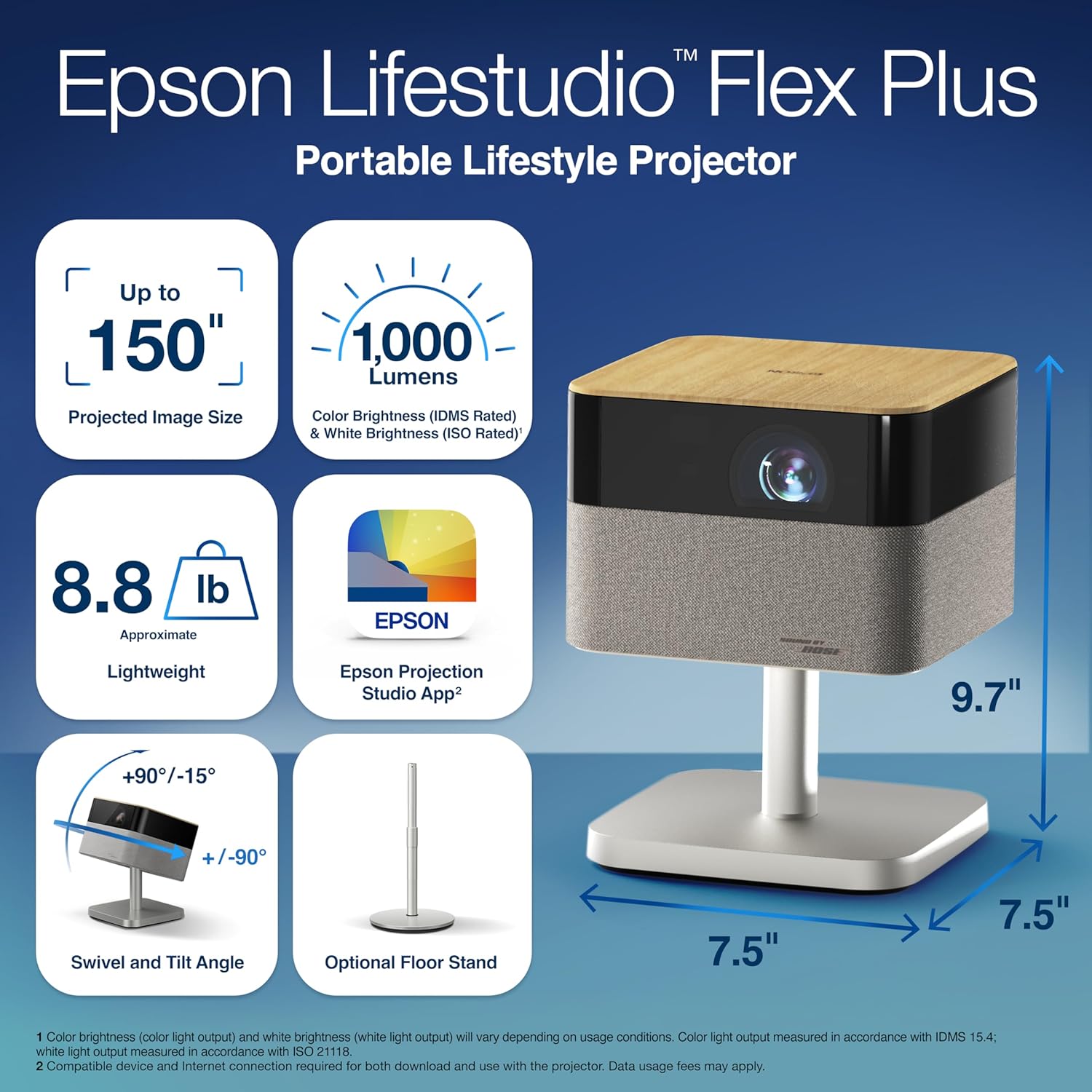 Epson Lifestudio Flex Plus 4K PRO-UHD Lifestyle Smart Streaming Projector with 1000 Lumens Color and White Brightness, Sound by Bose, Google TV, 3-Chip 3LCD Triple Core Engine - Image 8