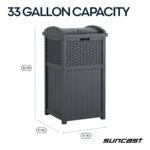 Suncast 33 Gallon Wicker-Style Hideaway Trash Can with Secure Latching Lid and Weather-Resistant Construction for Patio, Cyberspace Grey, Made in the USA - Image 3