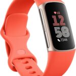 Fitbit Charge 6 Fitness Tracker with Google Apps - Heart Rate on Exercise Equipment - 3-Month Google Health Premium Membership Included - Health Tools - Gold/Coral - Small&Large Bands Included