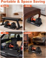 2026 Upgrade Adjustable Dumbbell Set 25lb/50lb, Small Increment in 3-6lb, 1 Hand Quick-Dial, 10-in-1 Adjustable Dumbbells with Tray, Anti-Slip Grip for Home Gym HIIT Strength Training - Image 5