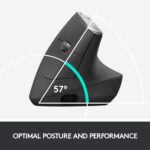 Logitech MX Vertical Wireless Mouse – Ergonomic Design Reduces Muscle Strain, Move Content Between 3 Windows and Apple Computers, Rechargeable, Graphite - Image 3