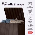 Keter City 30 Gallon Resin Outdoor Storage Box and Patio Furniture Side Table for Pool and Garden Accessories, Brown - Image 4