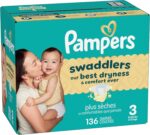 Pampers Swaddlers Diapers, Size 3 (13-26 lbs), 136 Count, Fragrance Free, Hypoallergenic, Absorbent, Pediatrician Recommended, Skin Safe - Image 5