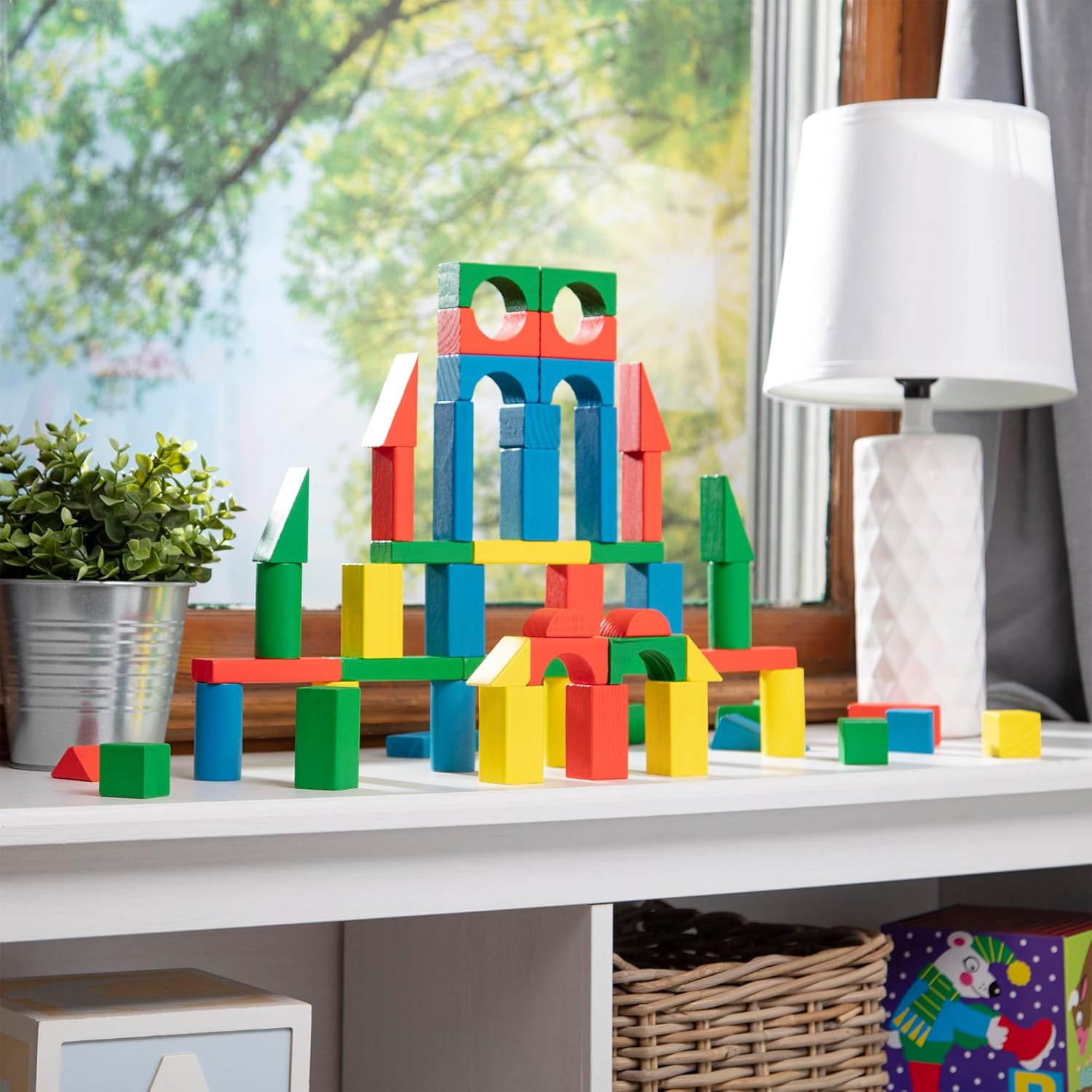 Melissa & Doug Wooden Building Blocks, 100-Piece Set of Sorting & Stacking Toys in 4 Colors and 9 Shapes, Classic Toddler Toys for Girls & Boys Ages 2+ - FSC Certified - Image 4