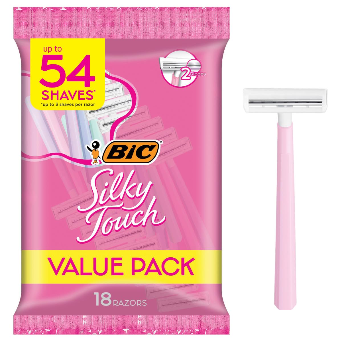 1783442079_BIC-Silky-Touch-Womens-Disposable-2-Blade-Razors-Travel-Covers-College.jpg BIC Silky Touch Women's Disposable 2-Blade Razors, Travel Covers, College Dorm Room Essential, Toiletry Bag and Shower Caddy Staple, 18-Pack - Image 1
