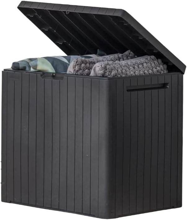1783462578_Keter-City-30-Gallon-Resin-Outdoor-Storage-Box-and-Patio.jpg Keter City 30 Gallon Resin Outdoor Storage Box and Patio Furniture Side Table for Pool and Garden Accessories, Dark Grey - Image 1