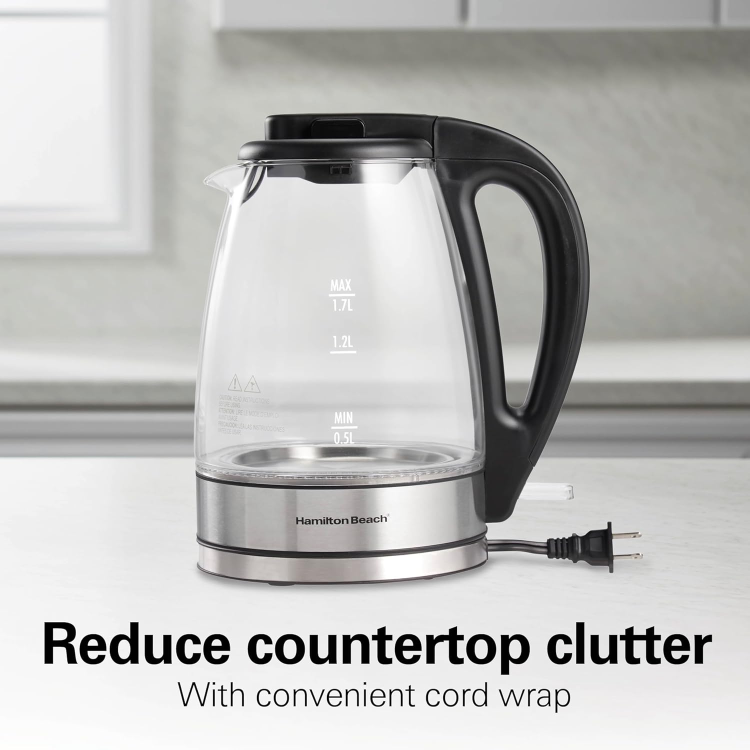 Hamilton Beach 1.7L Electric Kettle, Water Boiler & Heater, LED Indicator, Built-In Mesh Filter, Auto-Shutoff & Boil-Dry Protection, Cordless Serving, Clear Glass (40864) - Image 3