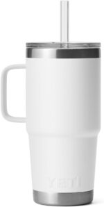 YETI Rambler 25 oz Tumbler with Handle and Straw Lid, Travel Mug Water Tumbler, Vacuum Insulated Cup with Handle, Stainless Steel, White - Image 4