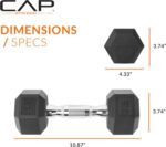 CAP Rubber Coated Dumbbell Weights, Free Weights for Home Gym Strength Training, Anti-Roll Hex Dumbbells with Black, Chrome & Comfort Grip Handles, Singles - Image 4