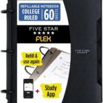 Five Star Flex Refillable Notebook + Study App, College Ruled Paper and 1 Inch TechLock Ring Binder with Pockets, Tabs and Dividers, 200 Sheet Capacity, Black (29328AA2)