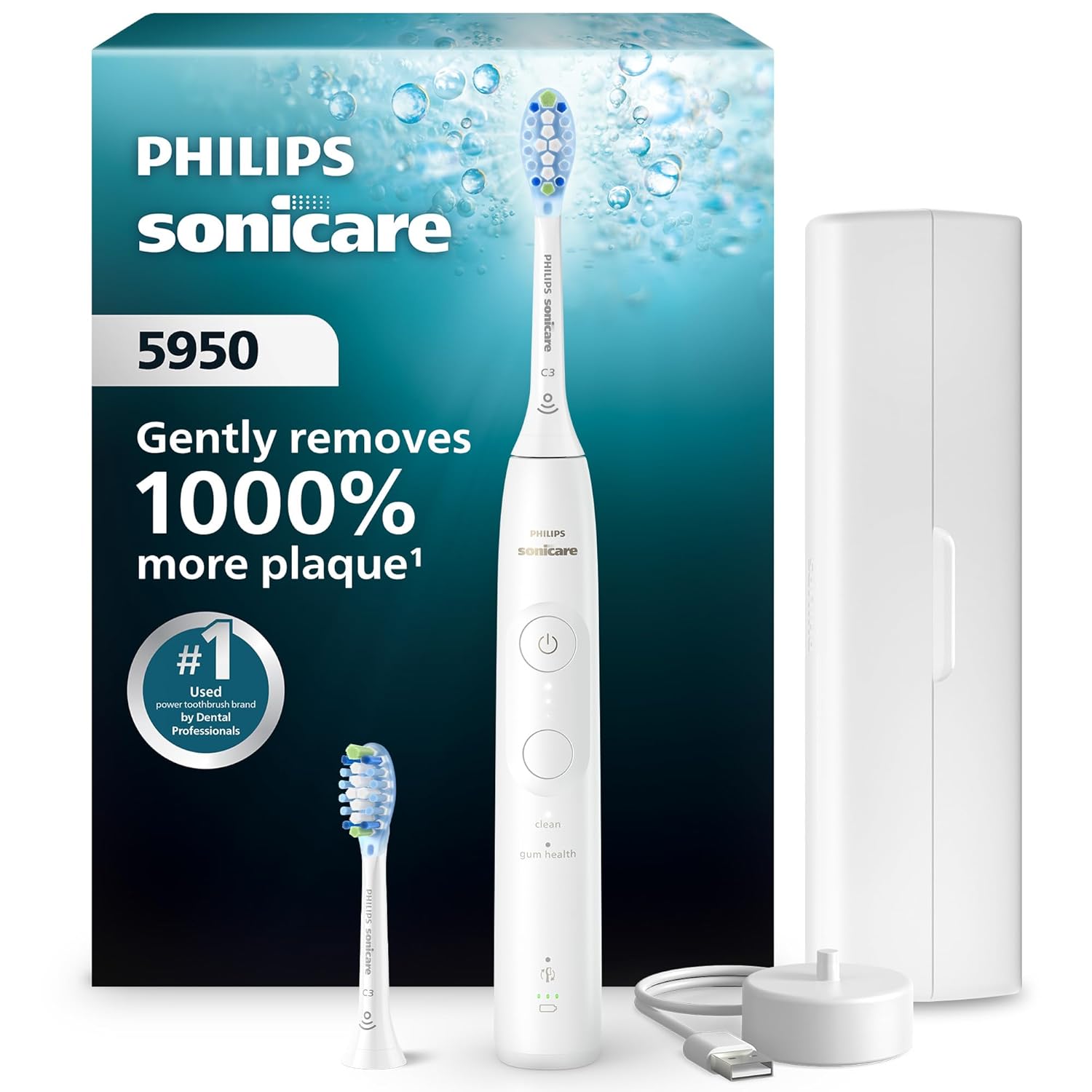 1783629464_Philips-Sonicare-5950-Series-Electric-Toothbrush-with-Pressure-Sensor-for.jpg Philips Sonicare 5950 Series Electric Toothbrush, with Pressure Sensor, for Sensitive Gums, 6 Brushing Settings, SmarTimer, BrushPacer, 21-Day Runtime, Travel Case, White, HX7130/03 - Image 1