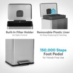 SIMPLI-MAGIC 50 Liter / 13.2 Gallon Soft-Close, Smudge Resistant Trash Can with Foot Pedal and Built in Filter- Stainless Steel, Sleek Finish - Image 4
