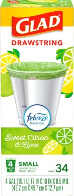 Glad Small Kitchen Drawstring Trash Bags, 4 Gallon, Febreze Sweet Citron & Lime, 34 Count - Image 5