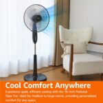 Amazon Basics 16" Pedestal Fan with Remote for Bedroom, Living Room, Office, Adjustable Height, Dual-Layered Blades, 3 Speeds, 3 Modes, Timer, Tilt Head, 60W, Black - Image 5