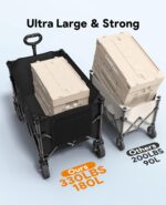 Wagons Carts Foldable, Collapsible Foldable Wagon 330lbs Capacity, Large Capacity Wagon Cart with All-Terrain Wheels,Heavy Duty Utility Wagon Cart with Brakes for Camping Shopping Sports - Image 4