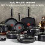 T-fal Ultimate Hard Anodized Nonstick Pots and Pans Set 14 Piece, Oven Broiler Safe 400F, Kitchen Cooking Set w/Fry Pans, Saucepans, Griddle, Dutch Oven, Dishwasher Safe, Cookware, Onyx - Image 3