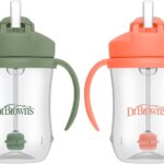 Dr. Brown's Milestones Baby's First Straw Cup, Training Cup with Weighted Straw, 9 oz/270 mL, BPA-free, 6m+, Coral/Olive Green, 2-Pack