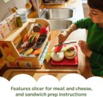 Melissa & Doug Slice-Stack-Serve, Wooden Sandwich Counter Pretend Play Store with Play Food Toys, Play Money & Deli Slicer, Preschool Toys for Kids 3+ - Image 3