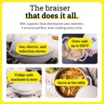 Lodge Essential Enamel Braiser - Refrigerator- & Oven-Safe up to 500° F - Heat-Retaining, Induction-Safe & PFAS-Free Enamel Cookware - 3.6 Quart, Oyster White - Image 5