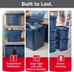 Rubbermaid Roughneck Tote 18 Gal, 6 Pack, Made in USA, Dark Indigo Metallic, Rugged Plastic Stackable Storage Bins with Lids and Handles - Image 3