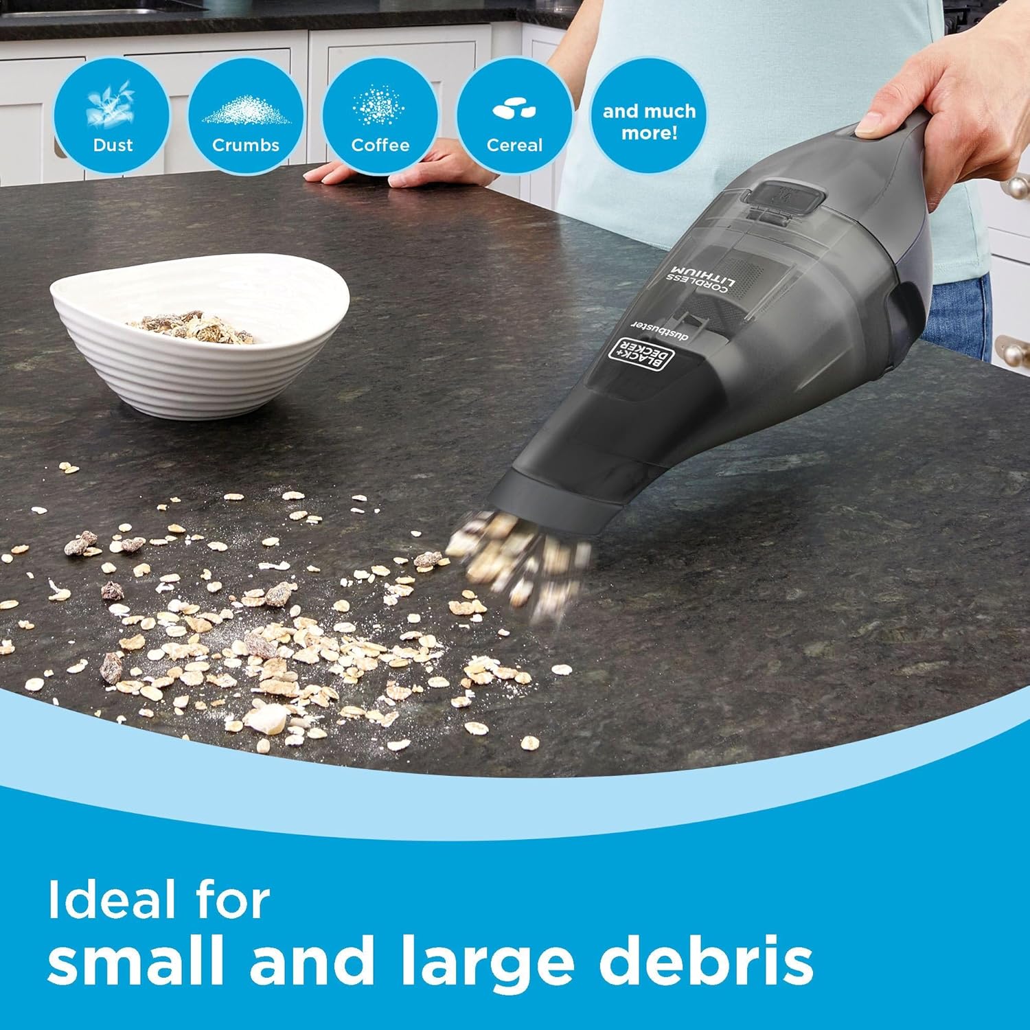 BLACK+DECKER dustbuster Handheld Vacuum, 8V Cordless, Hand Vacuum for Quick Cleanup with Crevice Tool and Washable Filter (HNVC220BCZ01) - Image 3