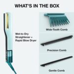Shark SilkiPro™ Straight | Wet-to-Dry Hair Straightener + Rapid Blow Dryer | 3 Interchangeable Combs | Ultra-Fast Drying | No Heat Damage | for All Hair Types | Rose Petal | HT400PK - Image 9