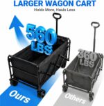 Wagons Carts Foldable, Beach Wagon with Brakes & All-Terrain Wheels 560LBS Capacity Collapsible Wagon for Trips, Outdoor Camping, Sports & Garden Use - Image 3