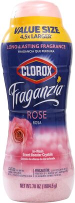 Clorox Fraganzia Laundry Scent Booster Crystals, In-Wash Fragrance Beads for Fresh-Smelling Clothes & Linens, Safe for All Fabrics & Colors, Easy-Pour Bottle, Rose Scent, 70 Oz