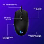 Logitech G203 Wired Gaming Mouse, 8,000 DPI, Rainbow Optical Effect LIGHTSYNC RGB, 6 Programmable Buttons, On-Board Memory, Screen Mapping, PC/Mac Computer and Laptop Compatible - Black - Image 6