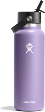 Hydro Flask Water Bottle - Insulated Stainless Steel - Wide Mouth Flex Straw Lid, Non Spill, Leakproof and Refillable in 40 Oz Moonshadow
