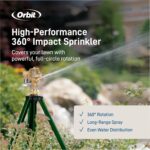 Orbit 1/2 Inch Brass Impact Sprinkler - Adjustable Metal Tripod - Long Range Lawn Watering System - 360 Degree Rotating Sprinkler - Heavy Duty Irrigation System - Adjustable 22-48 Inch Height - 58308 - Image 3