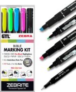 G.T. Luscombe Company, Inc. Zebrite Bible Marking Kit | No Bleed Pigmented Ink | No Fading or Smearing | Double Ended Highlighters, Note Pen & Books of the Bible Ruler/Bookmark (Set of 5 + Ruler) - Image 3