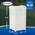 Suncast Hideaway Outdoor Trash Can with Lid - 30 Gallon Trash Can, White, Decorative Wicker-Style Garbage Bin, Weather-Resistant Resin, Fits 30-33 Gallon Bags, Ideal for Patio & Yard, Made in USA - Image 3