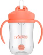 Dr. Brown's Milestones Baby's First Straw Cup, Training Cup with Weighted Straw, 9 oz/270 mL, BPA-free, 6m+, Coral, 1-Pack