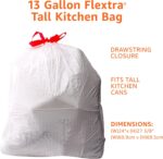Amazon Basics 13 Gallon Tall Kitchen Drawstring Trash Bags, Flextra Strength, Clean Fresh Scent, Tear Resistant, 0.9 mil Thickness, 10% Post Consumer Recycled, 120 Count - Image 3