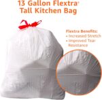 Amazon Basics 13 Gallon Tall Kitchen Drawstring Trash Bags, Flextra Strength, Clean Fresh Scent, Tear Resistant, 0.9 mil Thickness, 10% Post Consumer Recycled, 120 Count - Image 4
