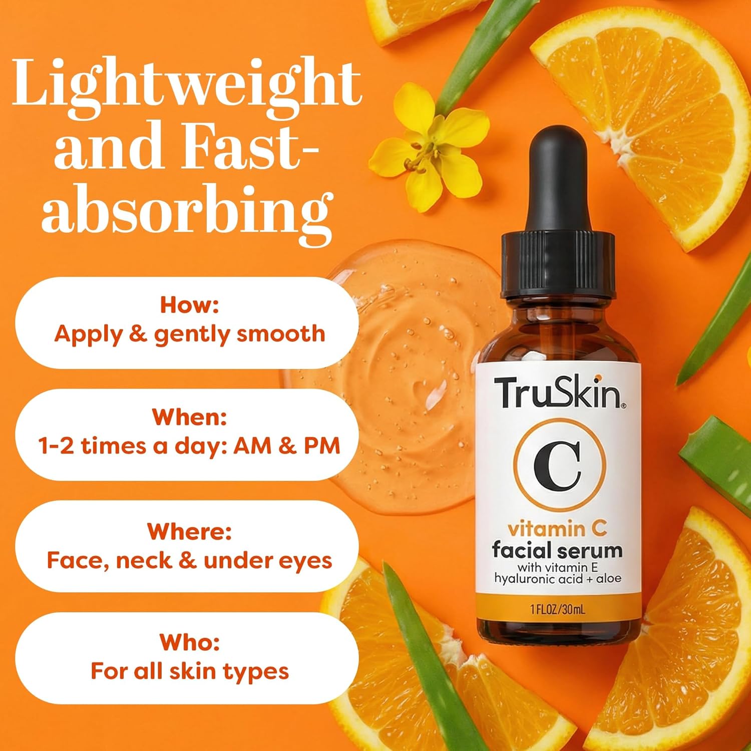 TruSkin Vitamin C Serum for Face - Anti Aging Face Serum with Hyaluronic Acid & Vitamin E - Brightening Formula for Improving Appearance of Dark Spots, Fine Lines & Wrinkles - All Skin Types, 1 fl oz - Image 3