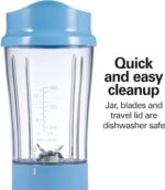 Hamilton Beach Portable Blender for Shakes and Smoothies, 14 Oz BPA Free Travel Cup & Lid, Durable Stainless Steel Blades, Personal Smoothie Blender, Tranquil Blue (51172) - Image 4