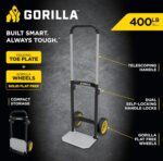 Gorilla 400 lb Capacity Steel Hand Truck, Telescoping Handle, Patented Trailer Locks, 8" No-Flat Wheels, Heavy-Duty Black Hand Truck - Image 3
