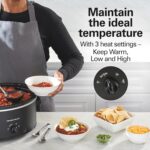 Hamilton Beach 6 Quart Slow Cooker With Space-Saving Folding Handles | 3 Heat Settings | Dishwasher Safe Stoneware Crock & Glass Lid | Black | 33664 - Image 4