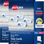 Avery Printable Tent Cards with Sure Feed Technology, 2" x 3.5", Matte White, 2-Pack, Total of 320 Blank Place Cards for Laser or Inkjet Printers (5812)