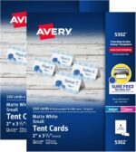 Avery Printable Tent Cards with Sure Feed Technology, 2" x 3.5", Matte White, 2-Pack, Total of 320 Blank Place Cards for Laser or Inkjet Printers (5812)