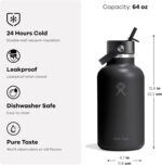 Hydro Flask Water Bottle - Insulated Stainless Steel - Wide Straw Lid, Non Spill, Leakproof in 64 Oz Tonal Black - Image 3