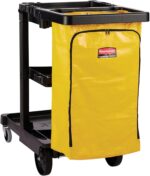 Rubbermaid Commercial Traditional Janitorial 3-Shelf Cleaning Cart, Wheeled with Zippered Yellow Vinyl Bag, for Business/School/Office/Janatorial Cleaning - Image 4