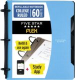 Five Star Flex Refillable Notebook + Study App, College Ruled Paper and 1 Inch TechLock Ring Binder with Pockets, Tabs and Dividers, 200 Sheet Capacity, Pacific Blue (293280AD2)