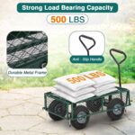 FDW Garden Cart Streel Heavy Duty 500 LBS Capacity，Utility Cart Wagon with Removable Sides and 180°Rotating Handle for Yard, Lawn and Garden Hauler (Green) - Image 3