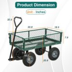 FDW Garden Cart Streel Heavy Duty 500 LBS Capacity，Utility Cart Wagon with Removable Sides and 180°Rotating Handle for Yard, Lawn and Garden Hauler (Green) - Image 5